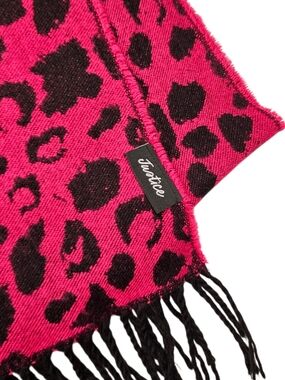 5/$25 Justice Hot Pink Leopard Print Scarf Fringe Knit Soft Winter Wrap Youth